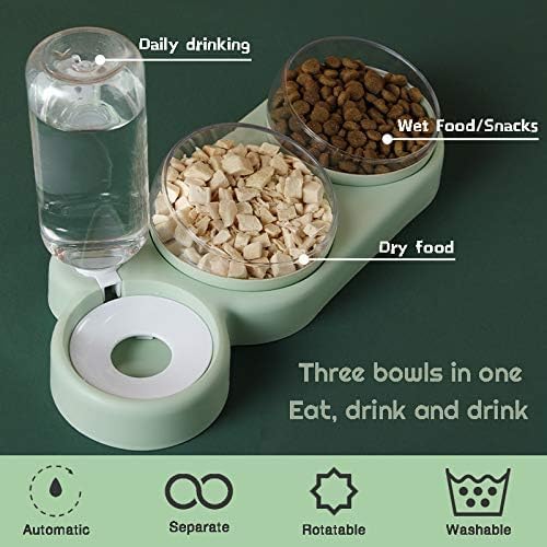 Plastic Pet Water Dispenser-3In1 Pet Double Bowls 2 Food Bowls 1 Water Feeder Set Food Feeder Set For Cats Puppy Small Dogs|Easy Cleaning With Water Bottle For Indoor For Cat Dog