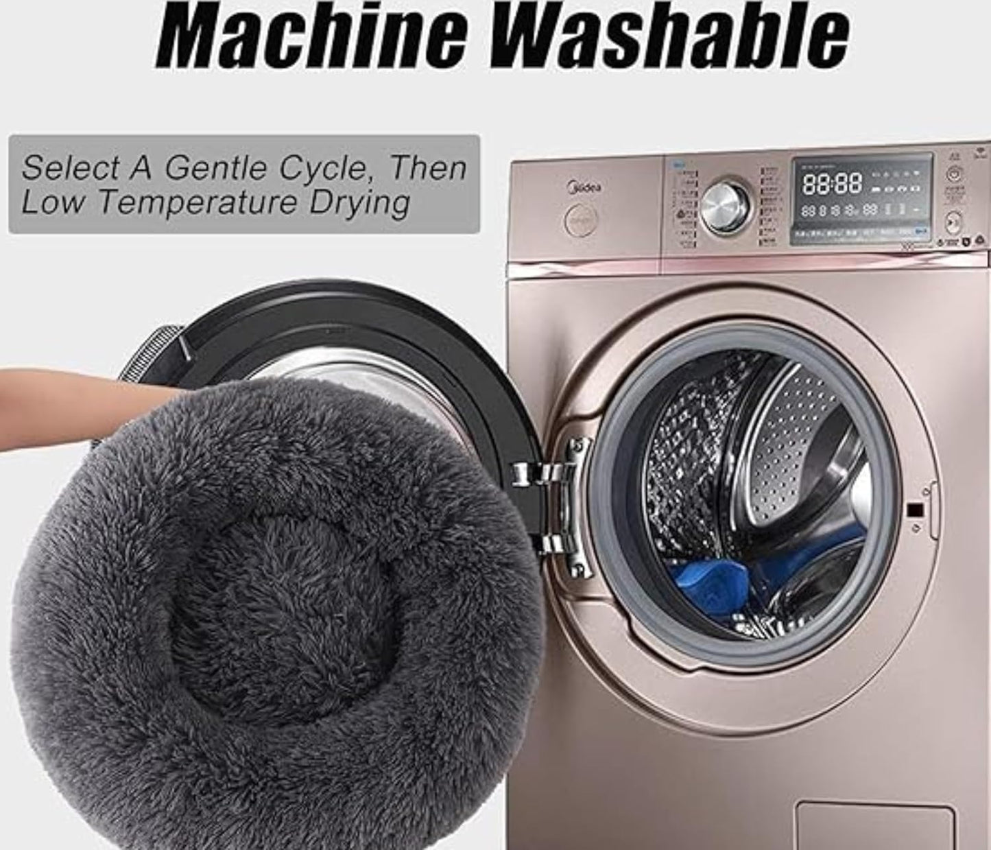 Round Donut Pet Bed for Cats and Puppies Dogs, Cozy and Plush, Raised Bedside Support, Both Sides Use Like 2 in One, Washable, Sizes for Small, Medium, and Large Pets. (Grey, Large)