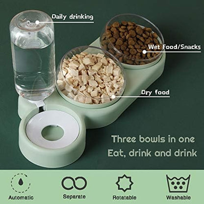 Plastic Pet Water Dispenser-3In1 Pet Double Bowls 2 Food Bowls 1 Water Feeder Set Food Feeder Set For Cats Puppy Small Dogs|Easy Cleaning With Water Bottle For Indoor For Cat Dog