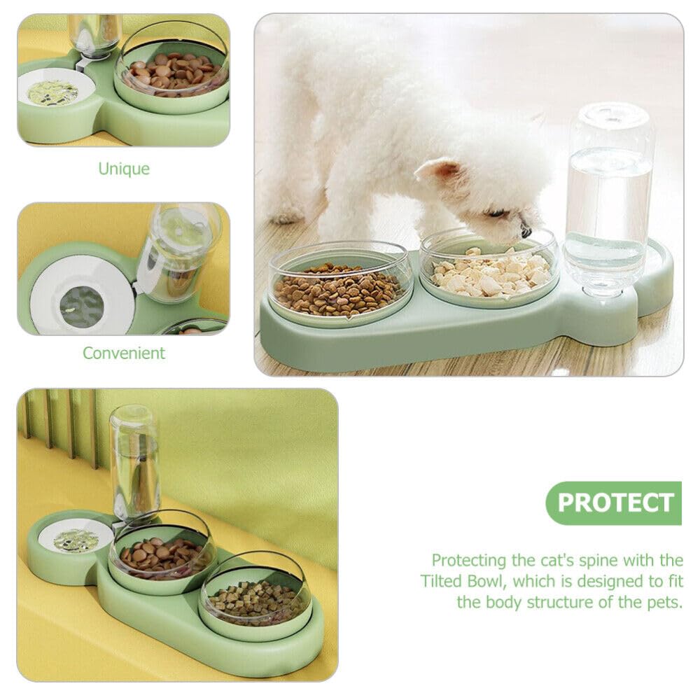 Plastic Pet Water Dispenser-3In1 Pet Double Bowls 2 Food Bowls 1 Water Feeder Set Food Feeder Set For Cats Puppy Small Dogs|Easy Cleaning With Water Bottle For Indoor For Cat Dog