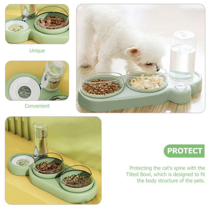 Plastic Pet Water Dispenser-3In1 Pet Double Bowls 2 Food Bowls 1 Water Feeder Set Food Feeder Set For Cats Puppy Small Dogs|Easy Cleaning With Water Bottle For Indoor For Cat Dog