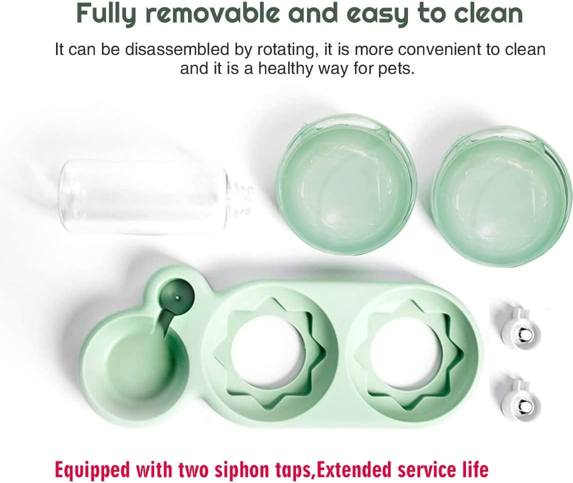 Plastic Pet Water Dispenser-3In1 Pet Double Bowls 2 Food Bowls 1 Water Feeder Set Food Feeder Set For Cats Puppy Small Dogs|Easy Cleaning With Water Bottle For Indoor For Cat Dog