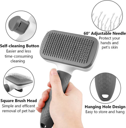 Pet Grooming Brushes, Self-Cleaning Slicker Brush for Dogs and Cats