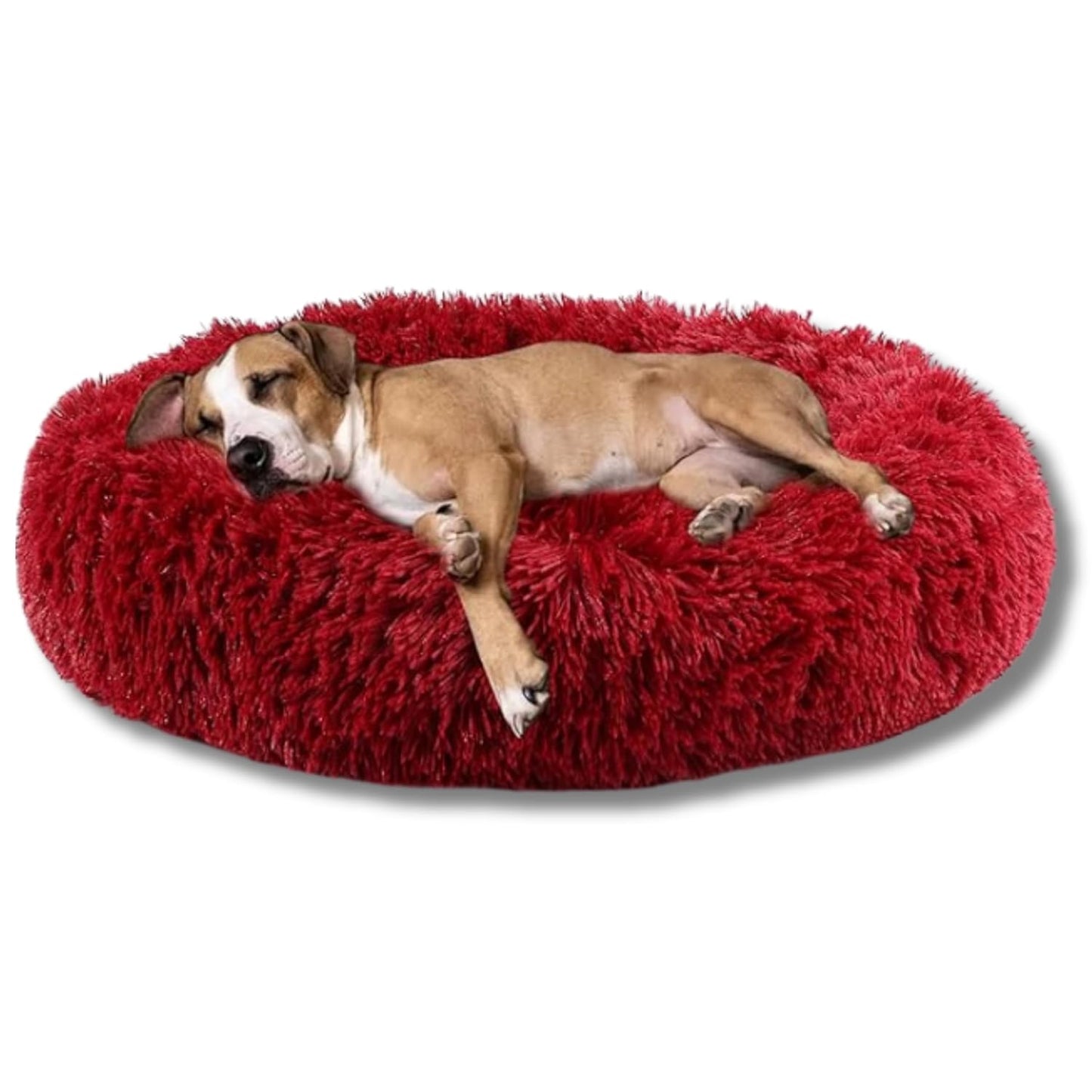 Round Donut Pet Bed for Cats and Puppies Dogs, Cozy and Plush, Raised Bedside Support, Both Sides Use Like 2 in One, Washable, Sizes for Small, Medium, and Large Pets. (Red, Medium)