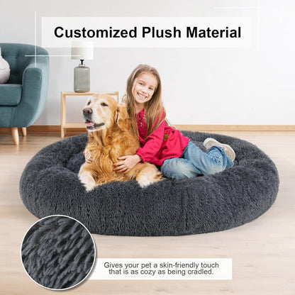 Round Donut Pet Bed for Cats and Puppies Dogs, Cozy and Plush, Raised Bedside Support, Both Sides Use Like 2 in One, Washable, Sizes for Small, Medium, and Large Pets. (Grey, Large)