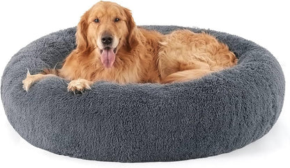 Round Donut Pet Bed for Cats and Puppies Dogs, Cozy and Plush, Raised Bedside Support, Both Sides Use Like 2 in One, Washable, Sizes for Small, Medium, and Large Pets. (Grey, Large)