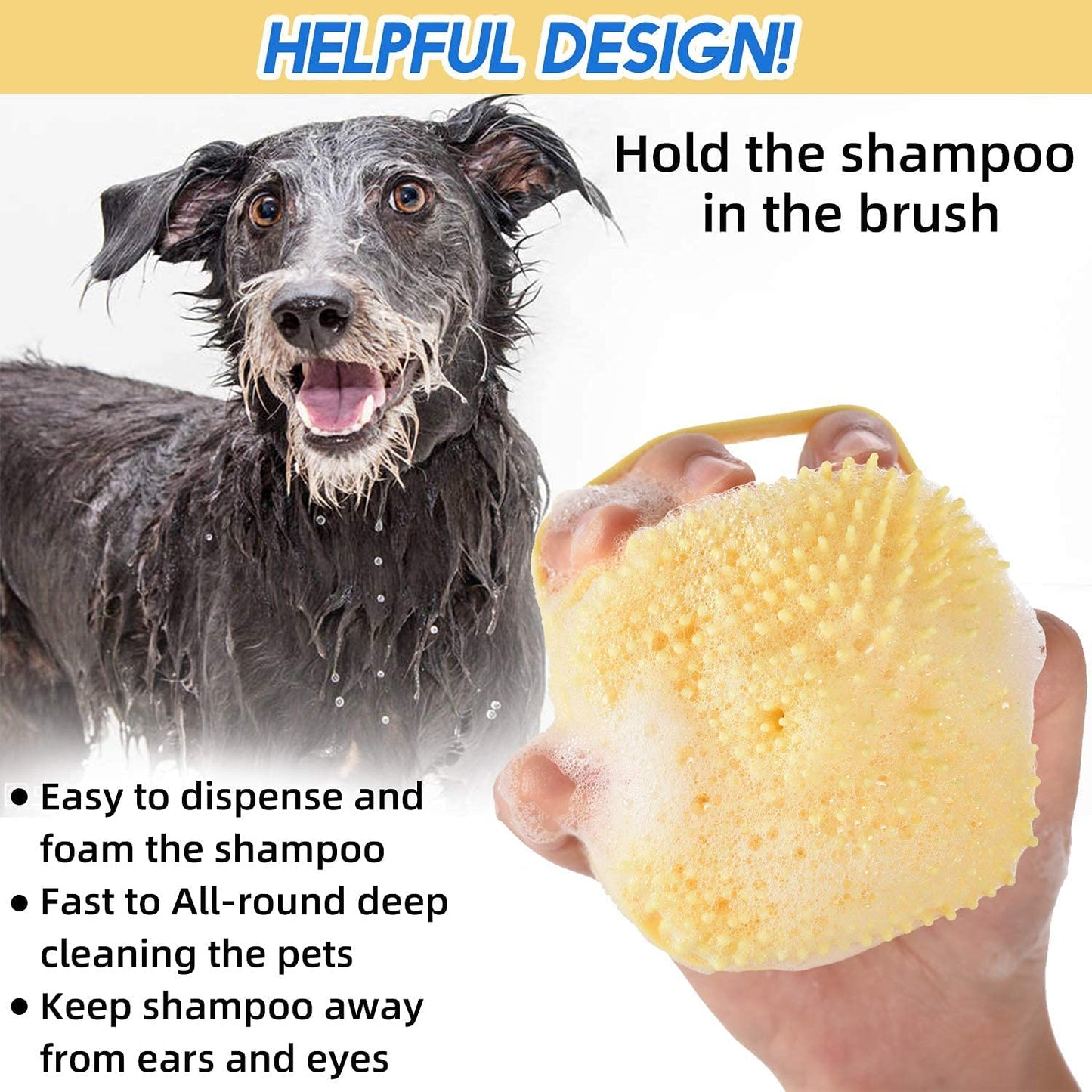 Dog Bath Brush Body Scrubber Shampoo Dispenser Tick Remover for Shower Bathing and Shedding Soft Silicone Bristles Brushes Groomers for Pet Puppy Dogs Cat Rabbit Horse