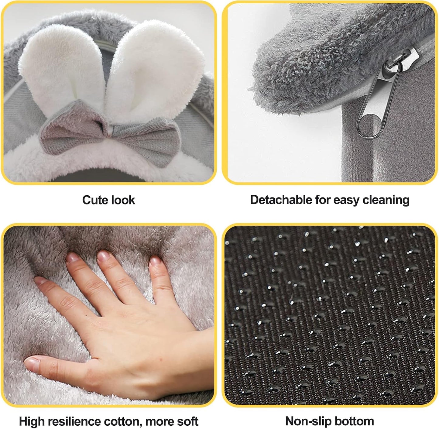 Cat Cave Bed, Washable Dog Bed, Warm and Cosy Plush Cat Igloo, Foldable Comfortable Pet Cat House, Pet Bed with Non-Slip Base (L, Grey Rabbit)