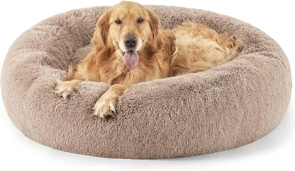 Round Donut Pet Bed for Cats and Puppies Dogs, Cozy and Plush, Raised Bedside Support, Both Sides Use Like 2 in One, Washable, Sizes for Small, Medium, and Large Pets. (Brown, Large)