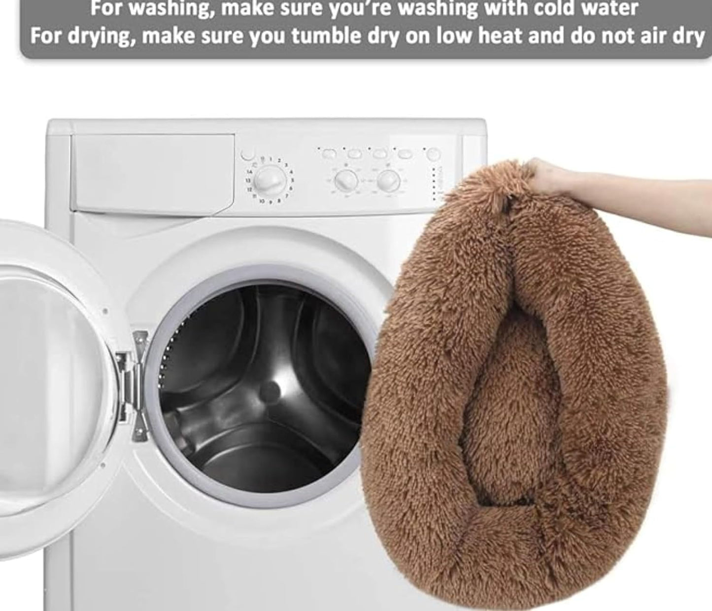 Round Donut Pet Bed for Cats and Puppies Dogs, Cozy and Plush, Raised Bedside Support, Both Sides Use Like 2 in One, Washable, Sizes for Small, Medium, and Large Pets. (Brown, Large)