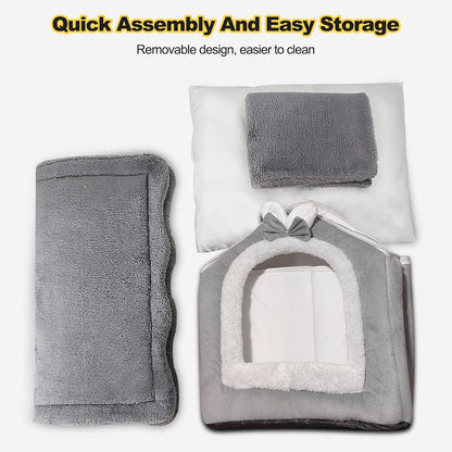 Cat Cave Bed, Washable Dog Bed, Warm and Cosy Plush Cat Igloo, Foldable Comfortable Pet Cat House, Pet Bed with Non-Slip Base (L, Grey Rabbit)