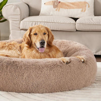 Round Donut Pet Bed for Cats and Puppies Dogs, Cozy and Plush, Raised Bedside Support, Both Sides Use Like 2 in One, Washable, Sizes for Small, Medium, and Large Pets. (Brown, Large)